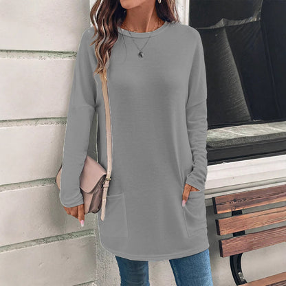 Sweatshirt femme – Coupe décontractée – Coton doux – Col rond – Poches hanches