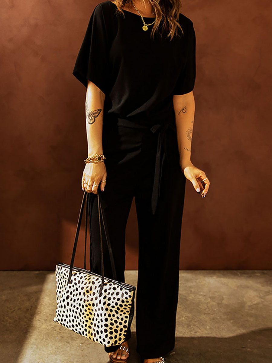 Combinaison femme – Coupe ample – Jambes larges – Taille réglable – Tissu léger