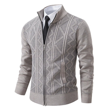 Veste cardigan homme – Maille laine – Coupe ajustée – Col montant – Fermeture zippée