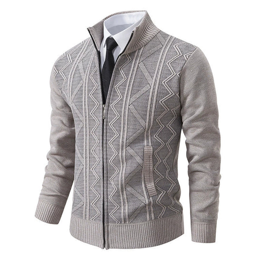 Veste cardigan homme – Maille laine – Coupe ajustée – Col montant – Fermeture zippée
