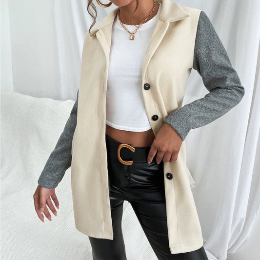 Veste coupe-vent femme – Coupe structurée – Fermeture boutonnée – Manches contrastées