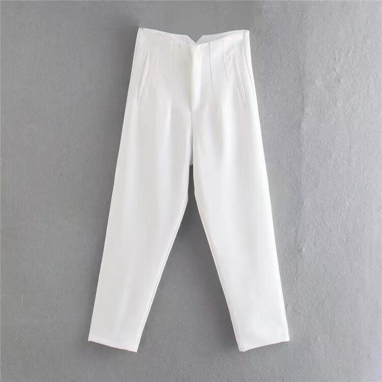 Pantalon Femme - Taille Haute - Coupe Ajustée - Pinces Élégantes - Tissu Léger Respirant