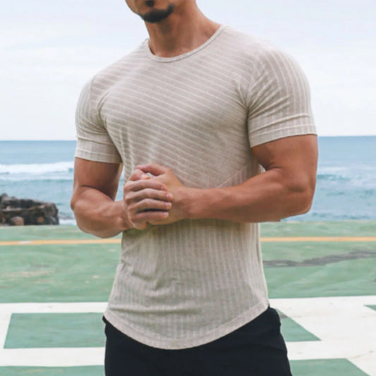 T-shirt homme slim – col rond – coton mélangé – rayé – manches courtes casual