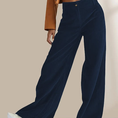 Pantalon Femme – Coupe Droite Taille Haute – Velours Côtelé – Longueur Cheville