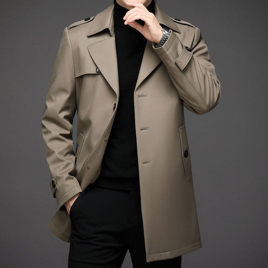 Veste mi-longue homme – Coupe ajustée – Col à revers – Épaules à pattes – Déperlante