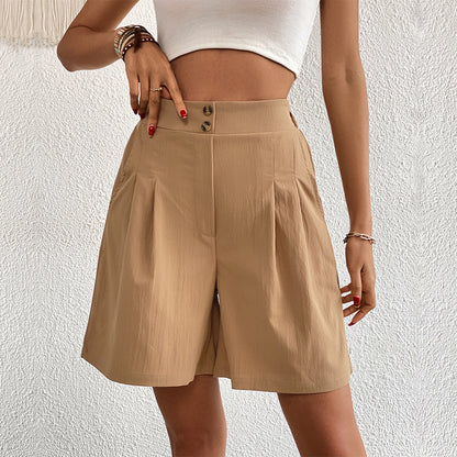 Short femme - Taille haute - Coupe ample fluide - Boutons élégants - Avec poches