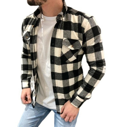 Chemise homme à carreaux – Coupe décontractée – Coton lin – Manches longues