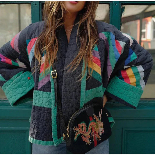 Veste matelassée femme – Coupe oversize – Patchwork – Longueur hanches – Style décontracté