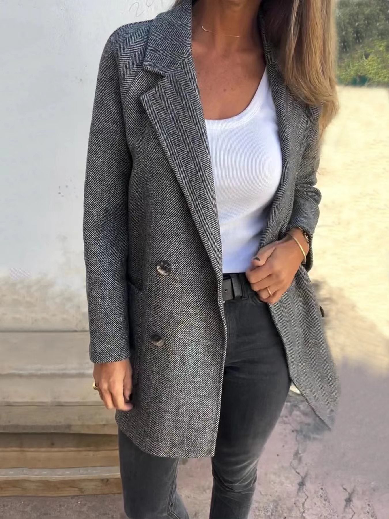 Manteau femme – Coupe ajustée – Laine mélangée – Double boutonnage – Col à revers