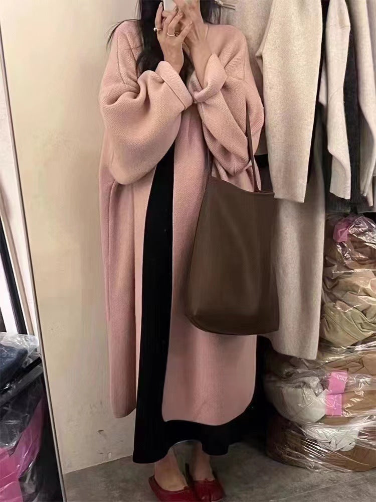 Manteau cardigan femme – Coupe oversize – Maille laine – Longueur cheville – Ouvert devant