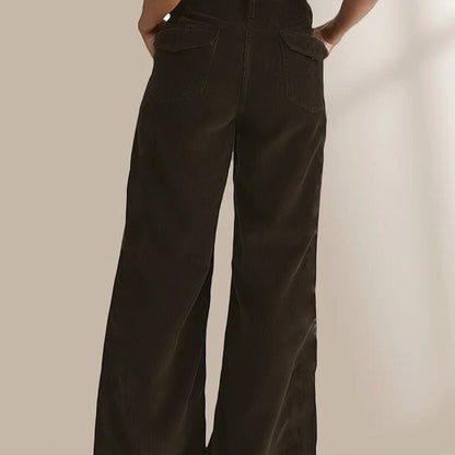 Pantalon Femme – Coupe Droite Taille Haute – Velours Côtelé – Longueur Cheville