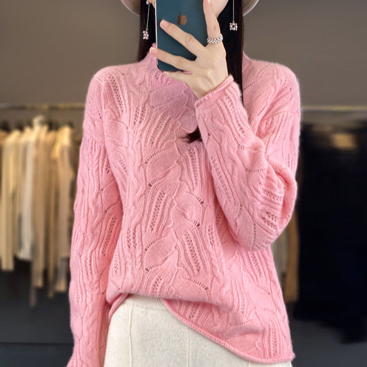 Femme Pull - Maille Légère - Col Montant - Manches Longues - Coupe Large