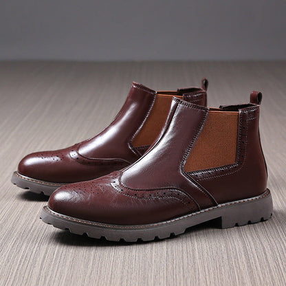 Bottines Chelsea homme – Cuir lisse – Détail brogue – Ankle boots à enfiler