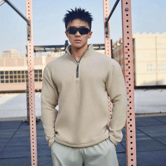 Sweat polaire homme – Coupe décontractée – Col montant zippé – Manches longues