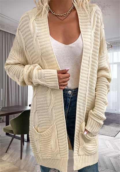 Gilet femme – Coupe oversize – Maille épaisse – Tricot torsadé – Poches avant