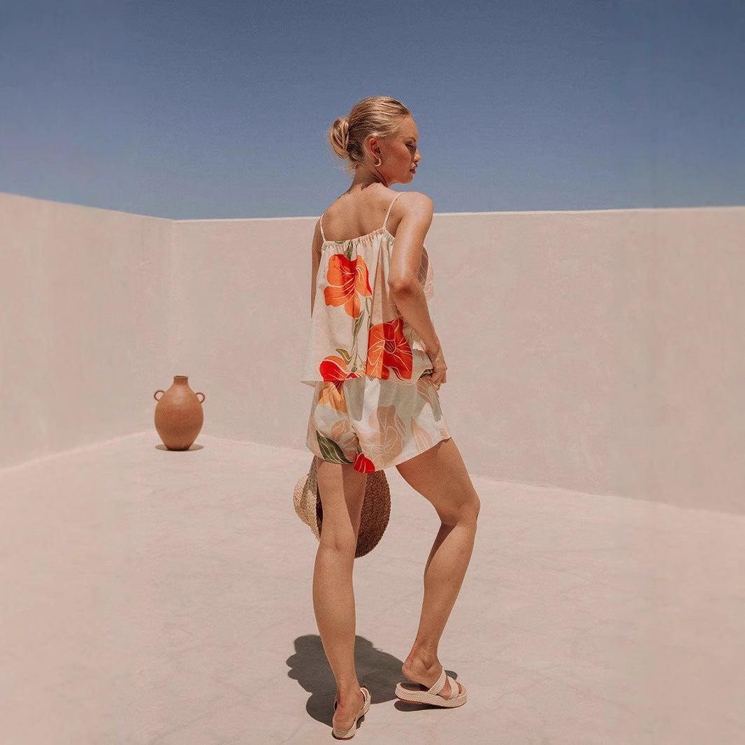 Haut sans manches femme – Coupe ample – Tissu respirant – Imprimé floral – Décontracté