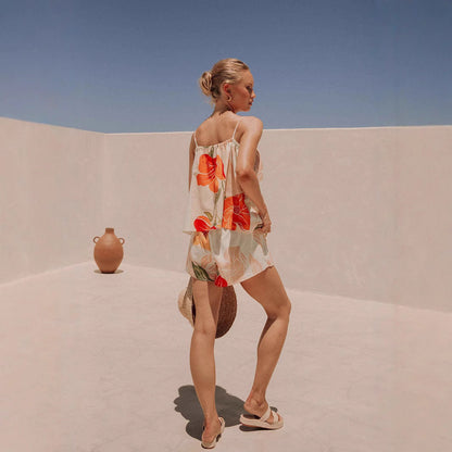 Haut sans manches femme – Coupe ample – Tissu respirant – Imprimé floral – Décontracté