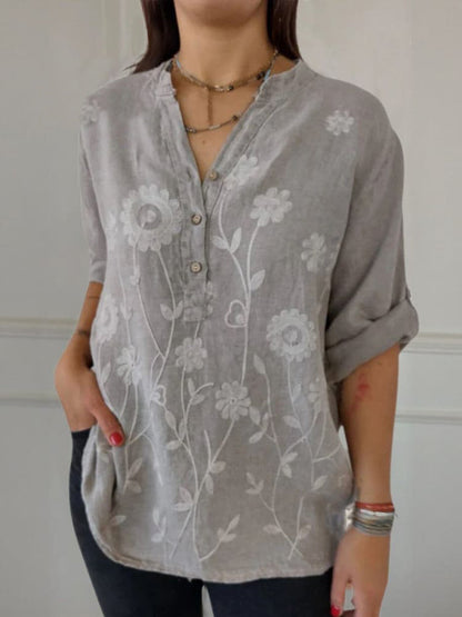 Chemise femme – Col V – Broderie en dentelle – Coupe décontractée