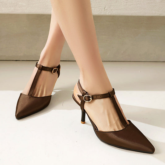 Sandales à talons hauts femme – Bout pointu – Bride en T – Ajustables élégantes