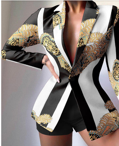 Blazer femme – Coupe cintrée – Imprimé léopard – Revers en pointe élégants