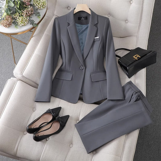 Tailleur Pantalon Femme – Coupe Ajustée – Veste Une Bouton – Jambe Droite Formelle