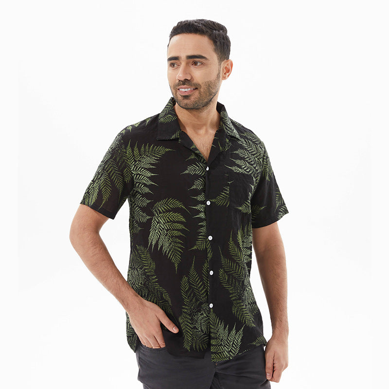 Chemise manches courtes homme – Coupe décontractée – Feuillage – Fibre respirante