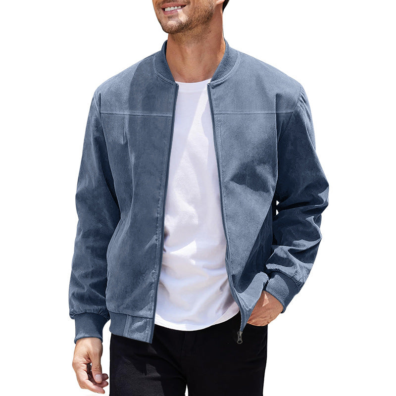 Blouson bomber homme – Coupe classique – Tissu toucher daim – Col montant zippé