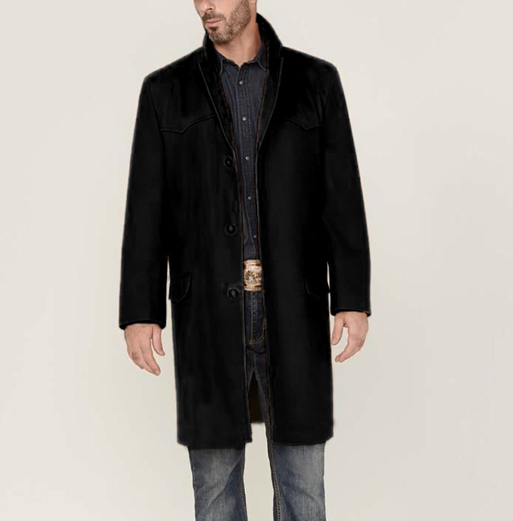 Manteau homme – Laine – Coupe ajustée – Col tailleur – Longueur genou – Poches à rabat