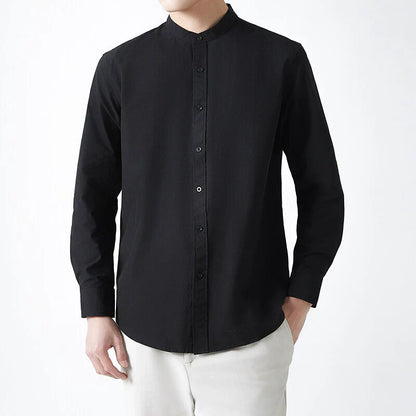 Homme Chemise - Tissu Tissé Texturé - Col Montant - Manches Trois-Quarts