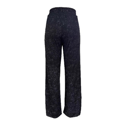 Pantalon large femme – Taille haute – Finition pailletée – Ceinture élastique