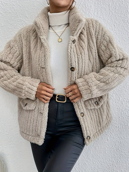 Veste femme – Coupe oversize – Velours double face – Boutonnée avec poches à rabat