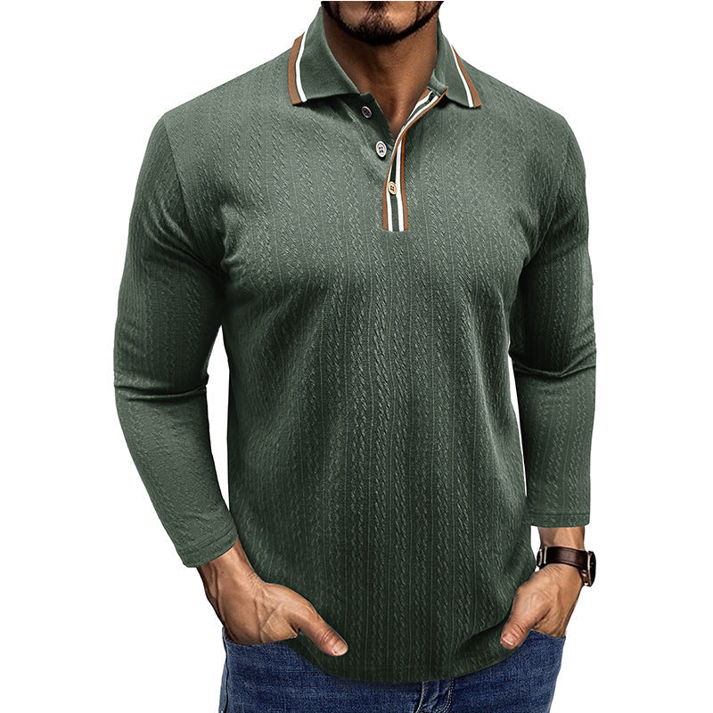 Polo homme manches longues – Coupe cintrée – Maille texturée – Col rayé