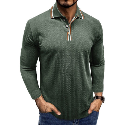 Polo homme manches longues – Coupe cintrée – Maille texturée – Col rayé