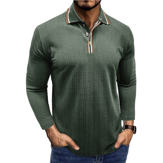 Polo homme manches longues – Coupe cintrée – Maille texturée – Col rayé