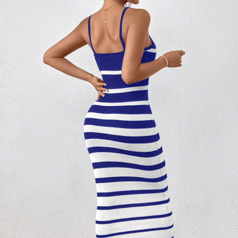 Robe Femme Bodycon – Coupe Ajustée – Maille Extensible – Bretelles Fines – Col Rond – Longueur Midi