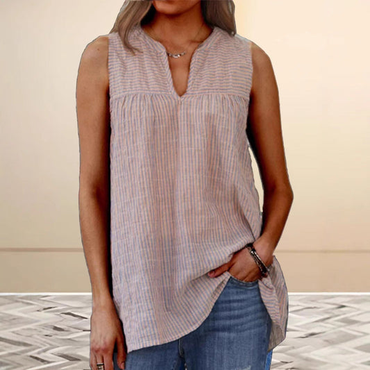 Tunique femme sans manches – Coupe ample – Rayée – Fibres naturelles respirantes