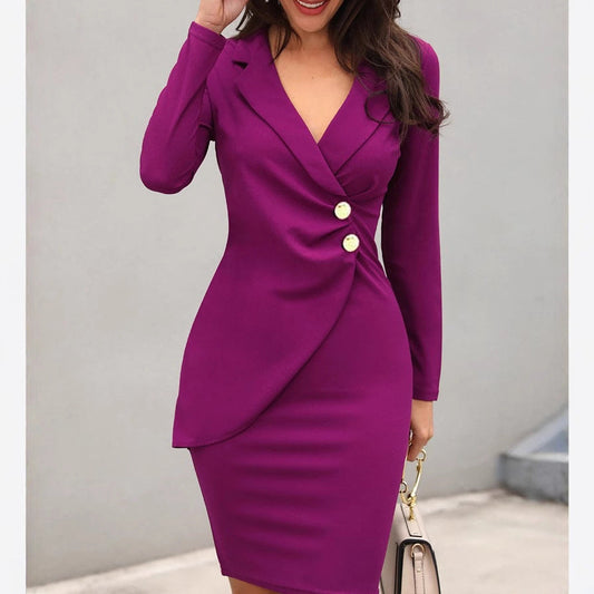 Robe blazer femme – Coupe slim – Manches longues – Décolleté croisé – Style tailleur élégant