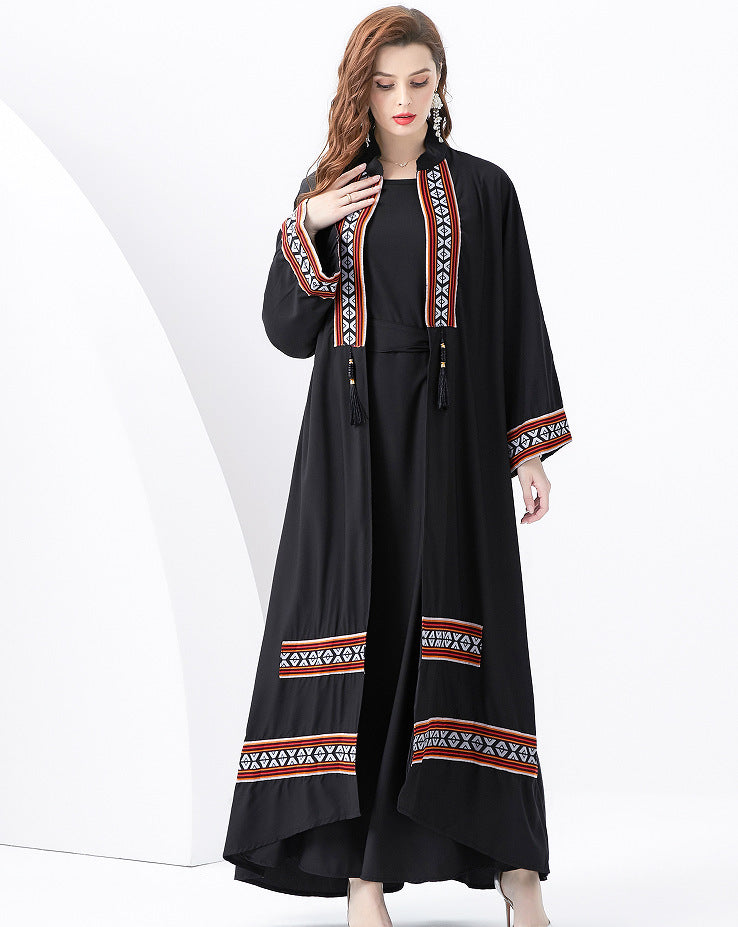 Robe longue femme – Coupe fluide – Détail tissé ethnique avec pampilles