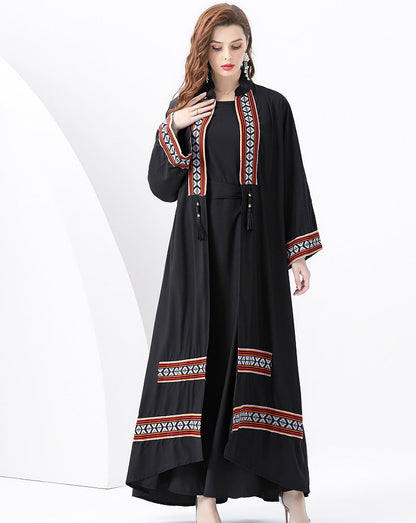 Robe longue femme – Coupe fluide – Détail tissé ethnique avec pampilles