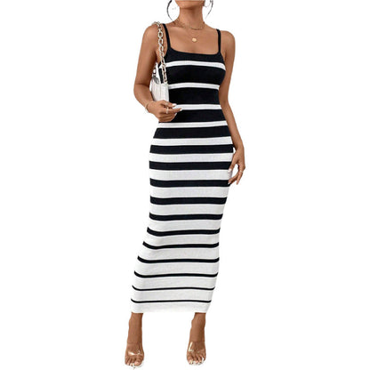 Robe Femme Bodycon – Coupe Ajustée – Maille Extensible – Bretelles Fines – Col Rond – Longueur Midi