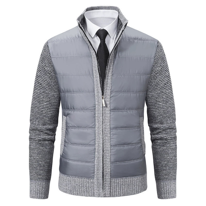 Blouson homme zippé – Col montant – Devant matelassé – Manches en maille texturée