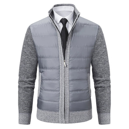 Blouson homme zippé – Col montant – Devant matelassé – Manches en maille texturée