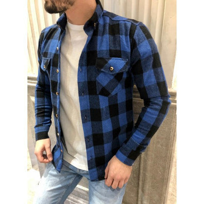 Chemise homme à carreaux – Coupe décontractée – Coton lin – Manches longues