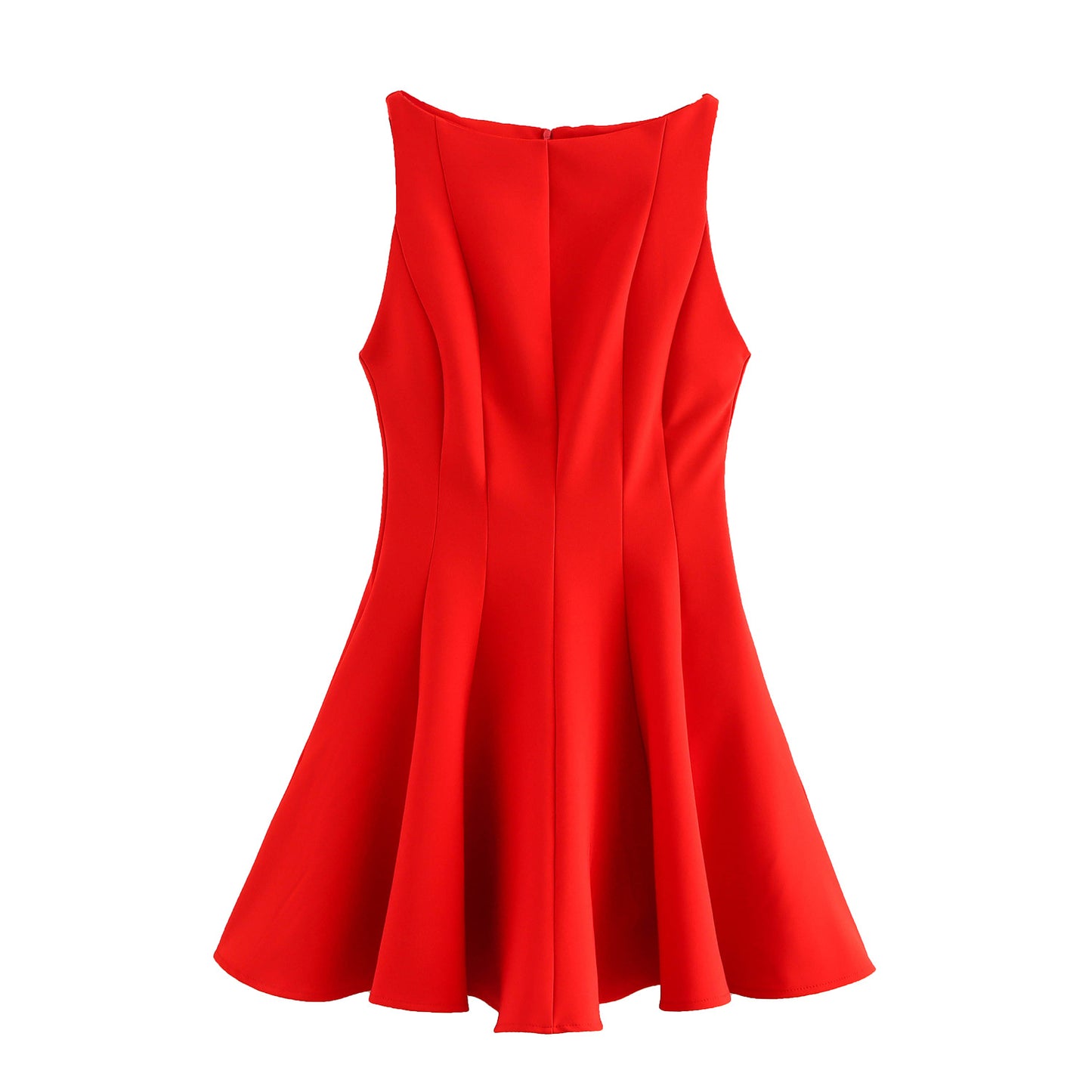 Robe femme sans manches – Coupe slim évasée – Col rond – Longueur mini fluide