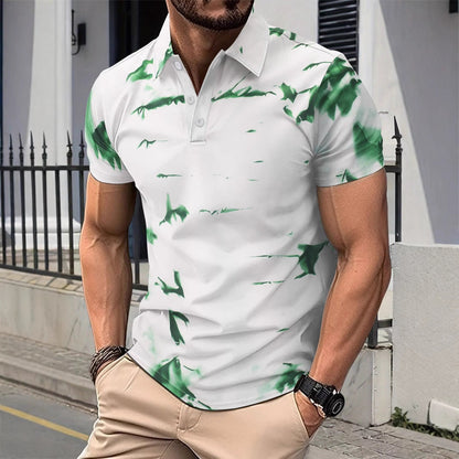 Polo homme – Coupe slim – Coton respirant – Motif abstrait – Col boutonné