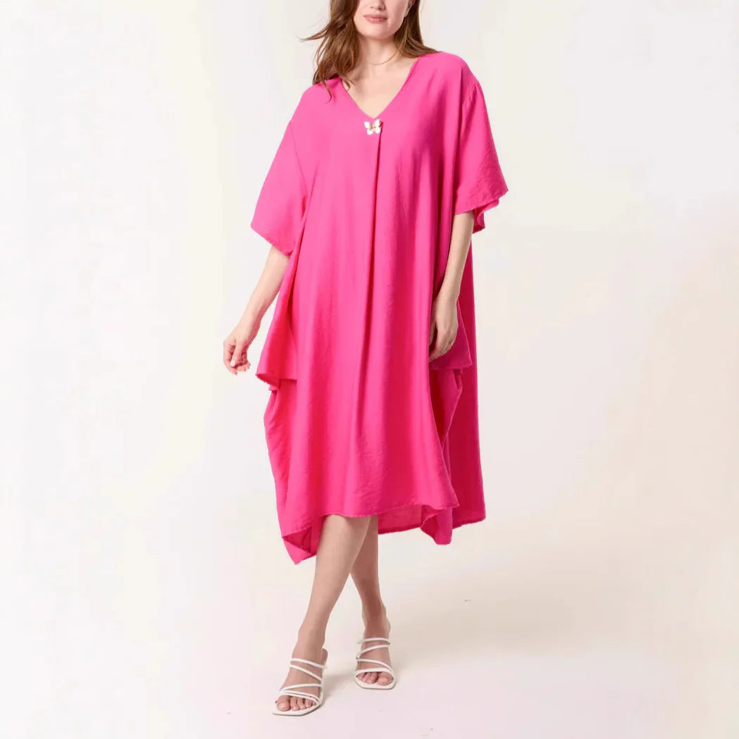 Robe tunique femme – Coupe ample – Tissu respirant – Longueur maxi – Col en V