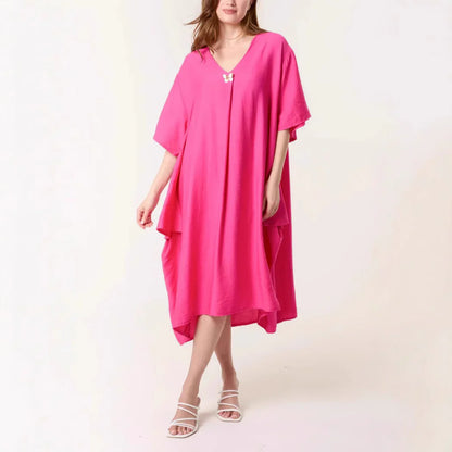 Robe tunique femme – Coupe ample – Tissu respirant – Longueur maxi – Col en V