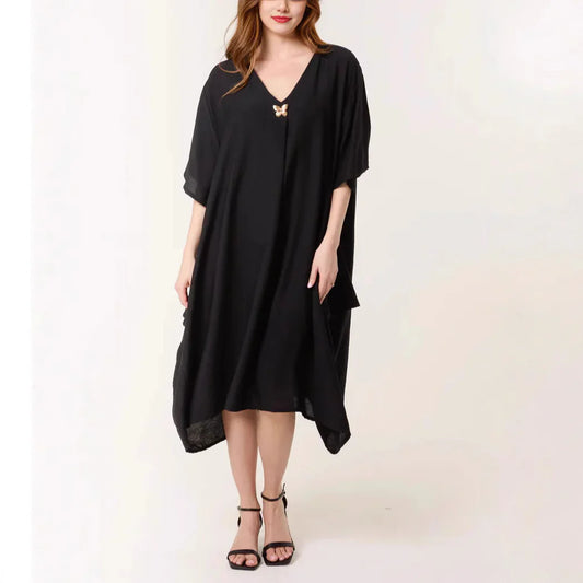 Robe tunique femme – Coupe ample – Tissu respirant – Longueur maxi – Col en V