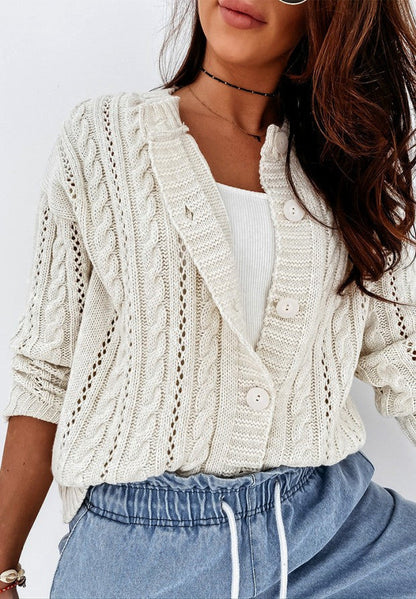 Cardigan femme – Coupe ample – Laine tricotée – Motif torsadé – Manches longues