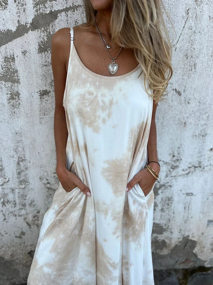 Robe longue femme – Coupe fluide – Fibres naturelles respirantes – Bretelles réglables – Poches pratiques